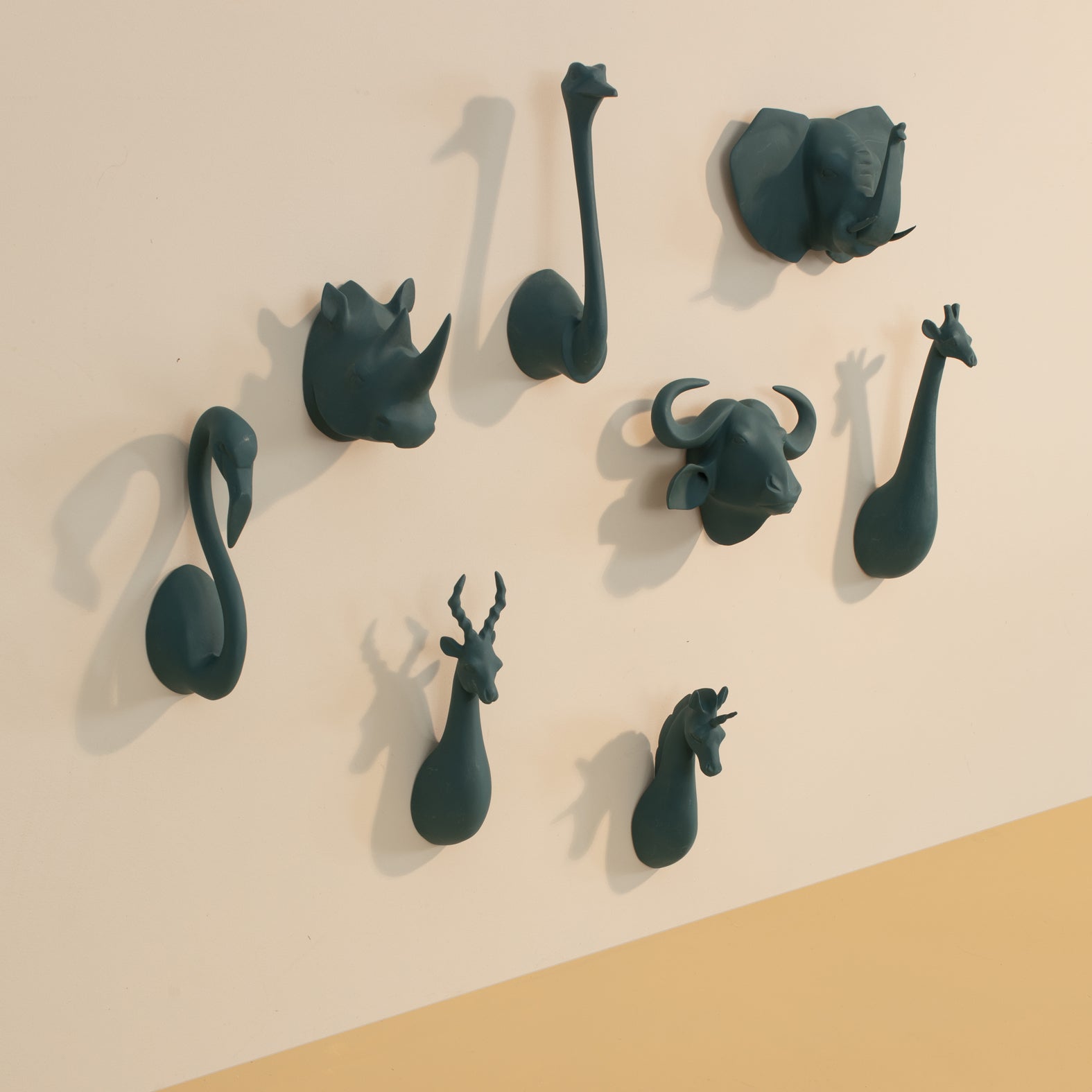 Peacock Green Animal Head Hooks